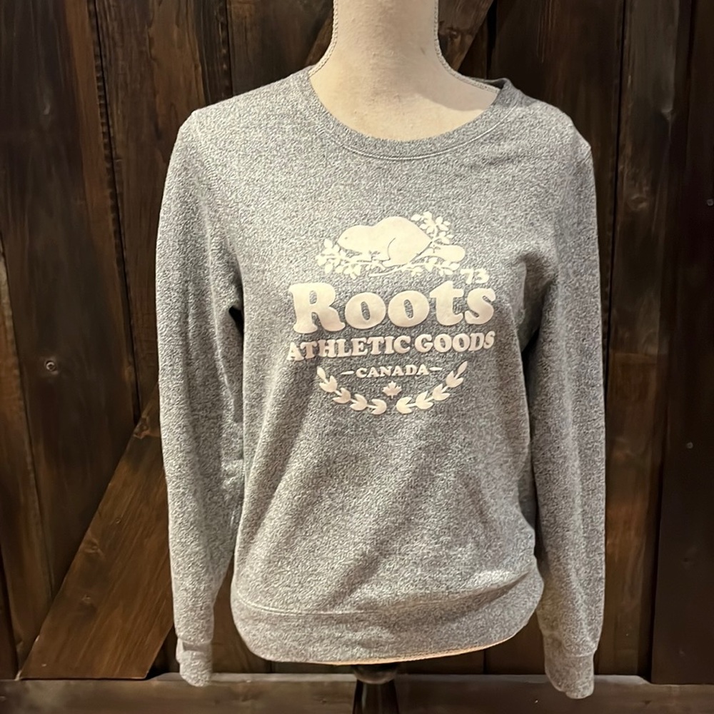 Roots Gray Crewneck Sweatshirt with Cream Logo